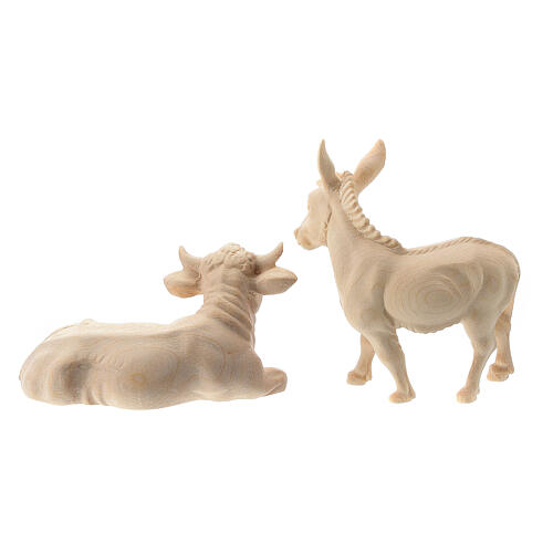 Boi e burro para presépio madeira natural Val Gardena Raffaello com figuras altura média 10 cm 2