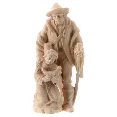 Pastor com menino para presépio madeira natural Val Gardena Raffaello com figuras altura média 10 cm 1