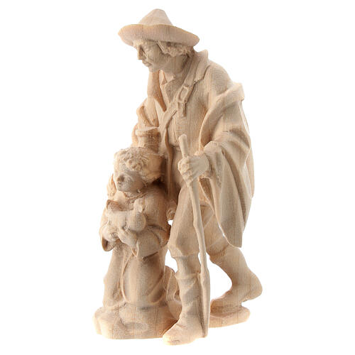 Pastor com menino para presépio madeira natural Val Gardena Raffaello com figuras altura média 10 cm 2