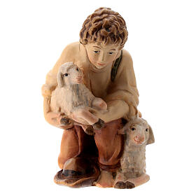 Pastorinho com cordeiros figura de madeira para presépio Val Gardena modelo Matteo com personagens altura média 12 cm