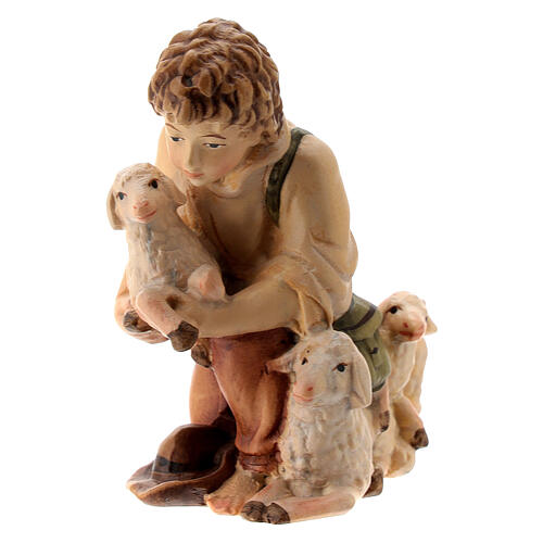 Pastorinho com cordeiros figura de madeira para presépio Val Gardena modelo Matteo com personagens altura média 12 cm 2
