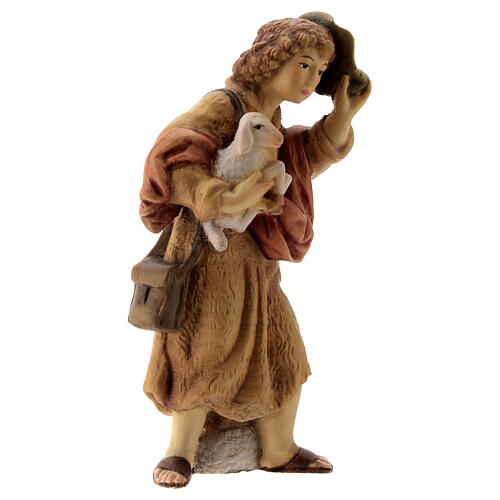 Pastore agnello in braccio presepe Matteo 12 cm Val Gardena 3
