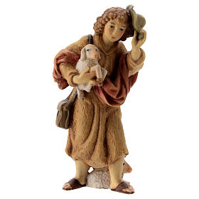 Shepherd with lambin his arms "Matthew" Nativity Scene 12 cm Val Gardena wood