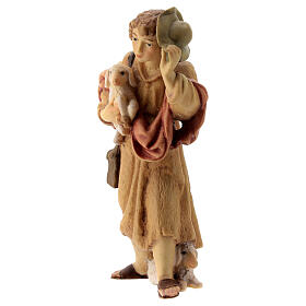 Shepherd with lambin his arms "Matthew" Nativity Scene 12 cm Val Gardena wood