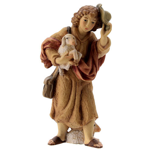 Shepherd with lambin his arms "Matthew" Nativity Scene 12 cm Val Gardena wood 1
