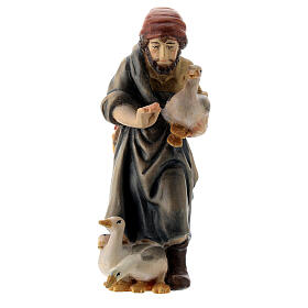 Shepherd with geese Nativity scene 12 cm wood Val Gardena