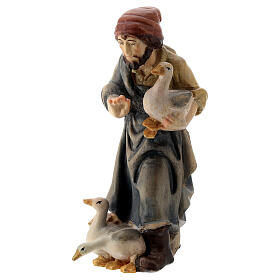 Shepherd with geese Nativity scene 12 cm wood Val Gardena