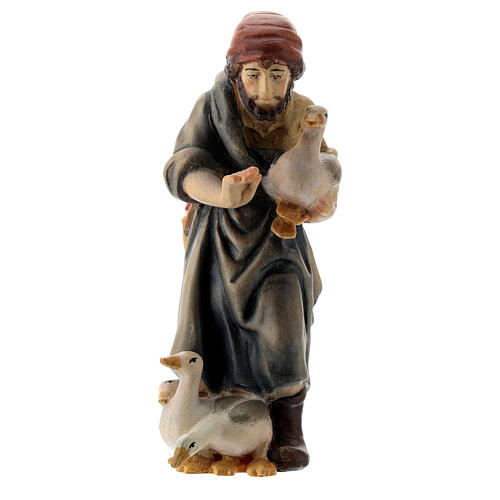 Shepherd with geese Nativity scene 12 cm wood Val Gardena 1
