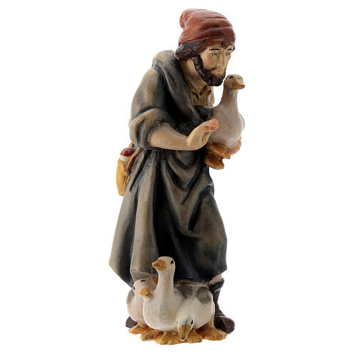 Shepherd with gooses "Matthew" Nativity Scene 12 cm Val Gardena wood 3