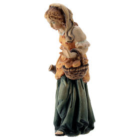 Shepherdess with basket Nativity scene 12 cm wood Val Gardena