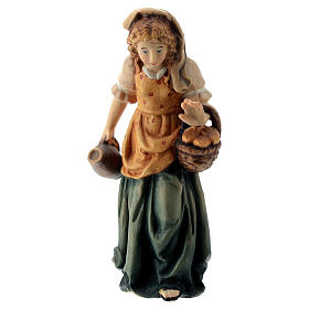 Pastorinha com cesto e jarro figura de madeira para presépio Val Gardena modelo Matteo com personagens altura média 12 cm