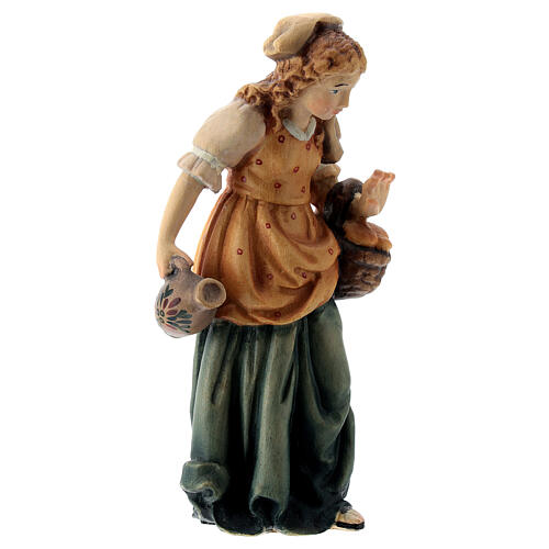 Pastorinha com cesto e jarro figura de madeira para presépio Val Gardena modelo Matteo com personagens altura média 12 cm 3