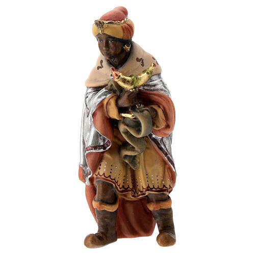 Rei Mago africano com mirra figura de madeira para presépio Val Gardena modelo Matteo com personagens altura média 12 cm 2