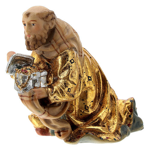 Rei Mago ajoelhado com ouro figura de madeira para presépio Val Gardena modelo Matteo com personagens altura média 12 cm 2