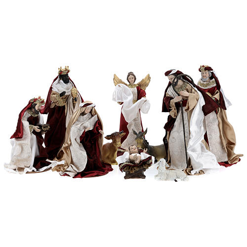 Nativity set with 10 characters, resin and fabric, 34 cm 1