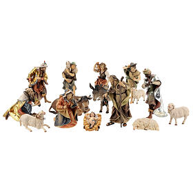Original Ulrich Nativity Scene set of 14 figurines 12 cm average height wood of Val Gardena