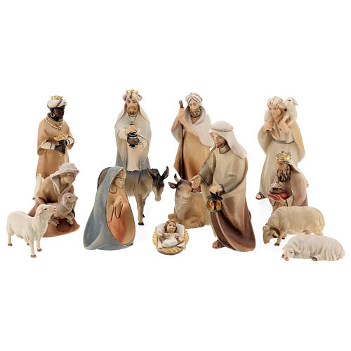 Original Cometa Nativity Scene set of 14 figurines 12 cm average height painted wood of Val Gardena 1