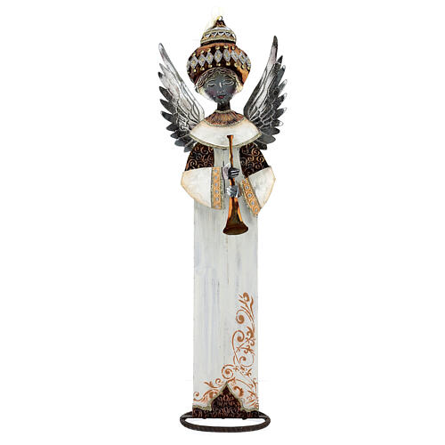 Weißer Engel mit Trompete aus Metall fűr Weihnachtskrippe, 60 cm 1