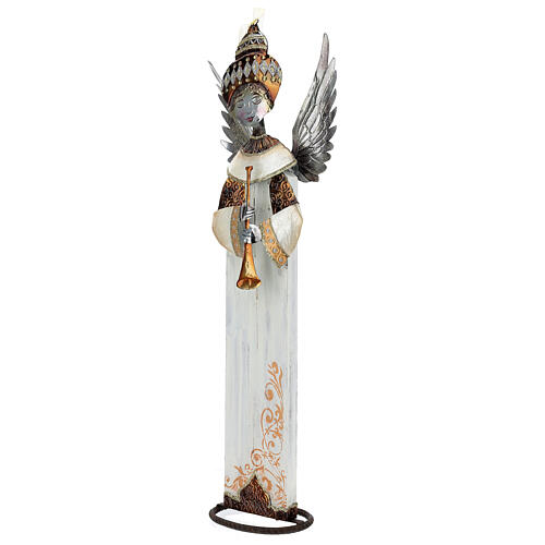 Weißer Engel mit Trompete aus Metall fűr Weihnachtskrippe, 60 cm 2
