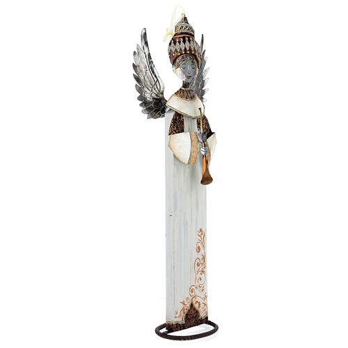 Anioł z trąbką h 60 cm z metalu do szopki, kolor biały 3