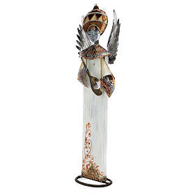 Weißer Engel mit Mandoline aus Metall fűr Weihnachtskrippe, 60 cm