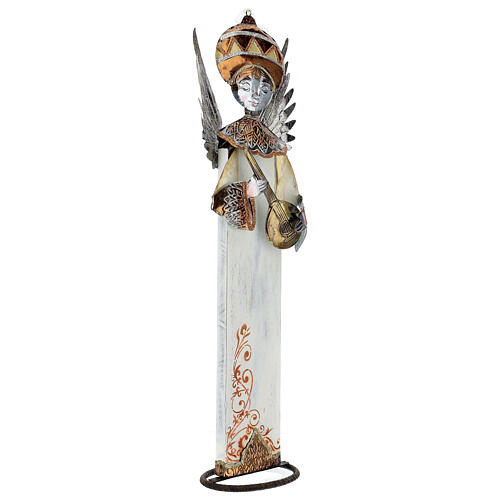 Angel statue in metal nativity 60 cm mandolin 3