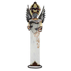 White metal angel with harp for Nativity scene 60 cm