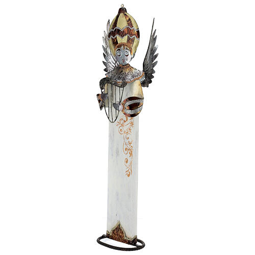 White metal angel with harp for Nativity scene 60 cm 2