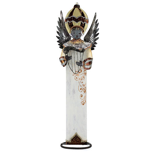 Anjo branco com harpa madeira e metal para presépio com figuras altura média 60 cm 1