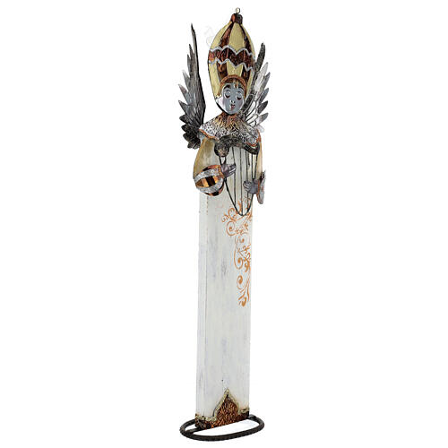 Anjo branco com harpa madeira e metal para presépio com figuras altura média 60 cm 3