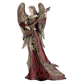 Red metal angel for Nativity scenes 33.5 cm mandolin