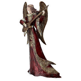 Red metal angel for Nativity scenes 33.5 cm mandolin