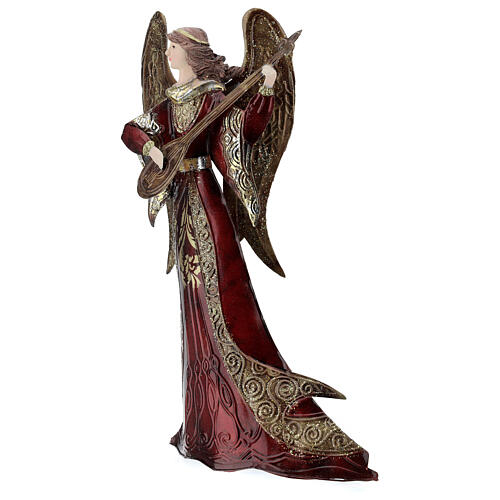 Red metal angel for Nativity scenes 33.5 cm mandolin 2