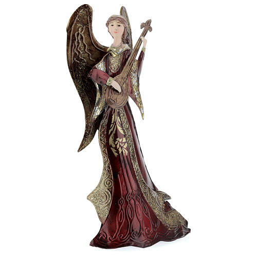 Red metal angel for Nativity scenes 33.5 cm mandolin 3