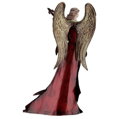 Red metal angel for Nativity scenes 33.5 cm mandolin 4