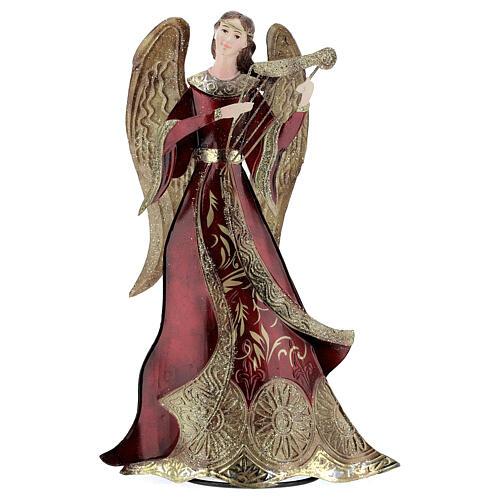 Red metal angel for Nativity scenes 31.5 cm harp 1