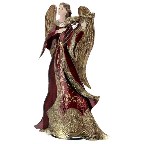 Red metal angel for Nativity scenes 31.5 cm harp 2