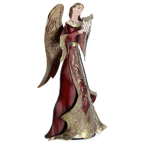 Red metal angel for Nativity scenes 31.5 cm harp 3