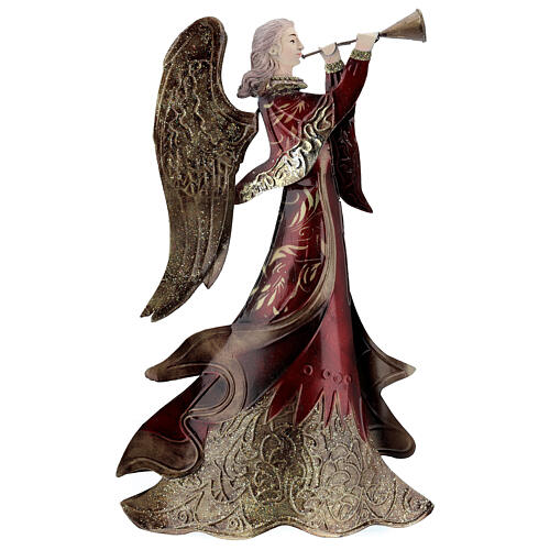 Engel mit Trompete rot aus Metall, 30 cm 1