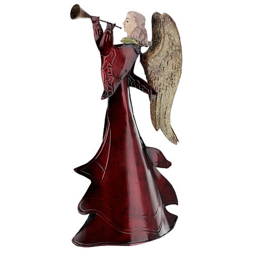 Engel mit Trompete rot aus Metall, 30 cm 3