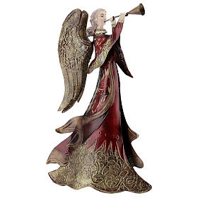 Red metal angel for Nativity scenes 34 cm trumpet