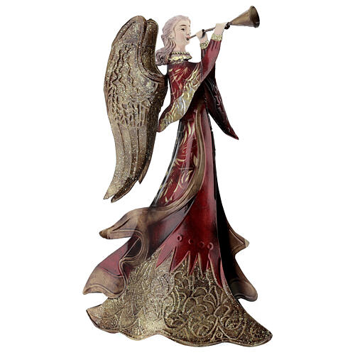 Red metal angel for Nativity scenes 34 cm trumpet 2