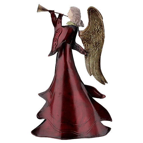 Red metal angel for Nativity scenes 34 cm trumpet 4