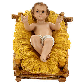 Statue of Baby Jesus with his crib, painted fibreglass, for Landi's outdoor Nativity Scene of 100 cm