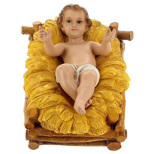 Statue of Baby Jesus with his crib, painted fibreglass, for Landi's outdoor Nativity Scene of 100 cm 1