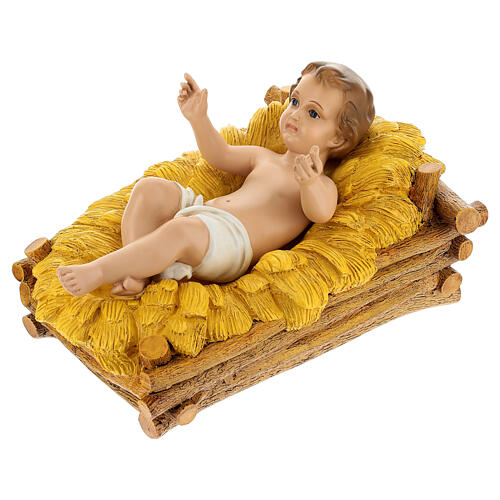Statue of Baby Jesus with his crib, painted fibreglass, for Landi's outdoor Nativity Scene of 100 cm 3