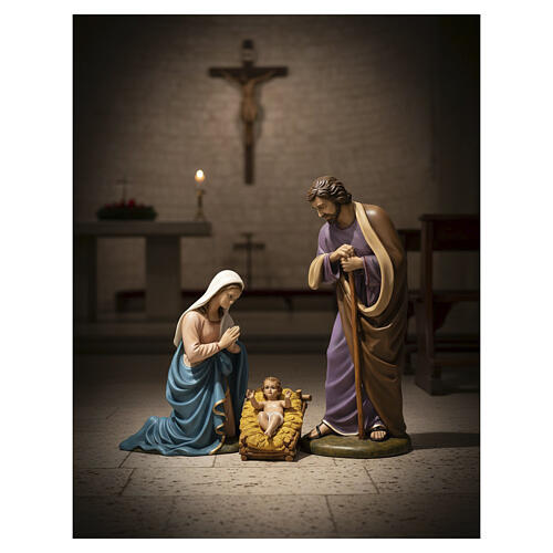 Holy Family figures with crystal eyes, painted for outdoor by Landi 100 cm 2