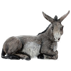 Fibreglass statue of a donkey with crystal eyes, painted, for Landi's outdoor Nativity Scene of 100 cm