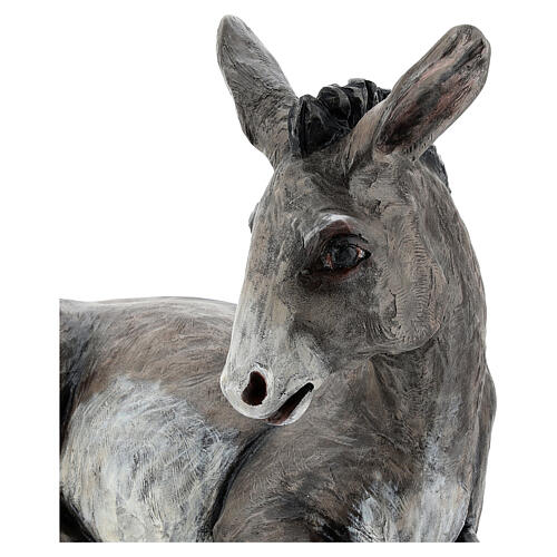 Fibreglass statue of a donkey with crystal eyes, painted, for Landi's outdoor Nativity Scene of 100 cm 4