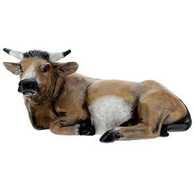 Fiberglass ox statue with crystal eyes, painted for outdoor Nativity Scene of 100 cm by Landi